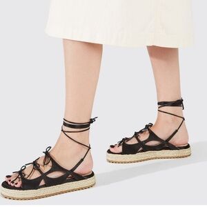 Scarosso sweet lace black silk espadrille sandal size 8